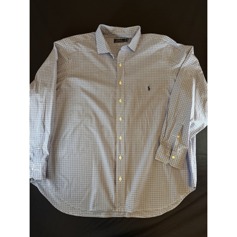 Polo Ralph Lauren Blue & White Patterned Men's Button Up Shirt, 2XB Big